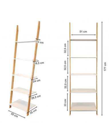 REGAŁ DRABINA BIEL+DREWNO