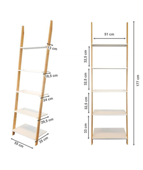 REGAŁ DRABINA BIEL+DREWNO