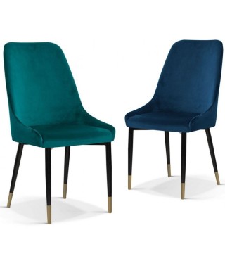 KRZESŁO DO JADALNI TAPICEROWANE OLIVIER NOGI CZARNE ZE ZŁOTYMI KOŃCÓWKAMI (WYBIERZ TKANINĘ)