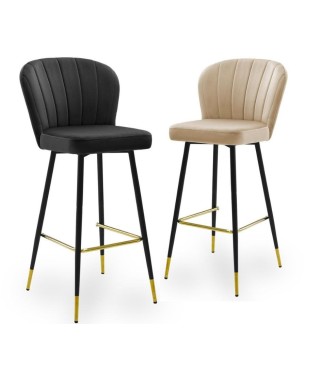 HOKER KUCHENNY KRZESŁO BAROWE SHELLY 77 CM NOGI CZARNE ZE ZŁOTYMI KOŃCÓWKAMI (WYBIERZ TKANINĘ)