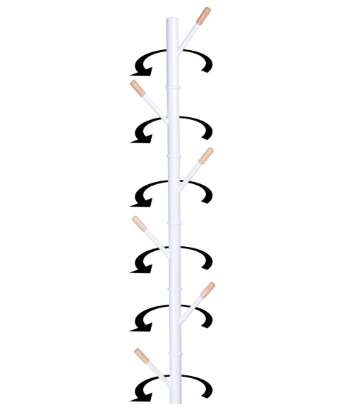 WIESZAK STOJĄCY OBROTOWY BELLA METALOWY BIAŁY + DREWNO