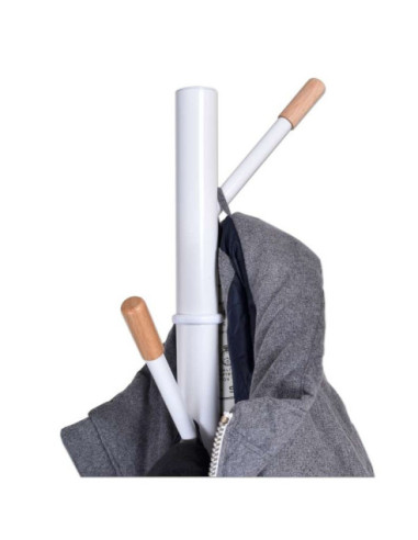 WIESZAK STOJĄCY OBROTOWY BELLA METALOWY BIAŁY + DREWNO