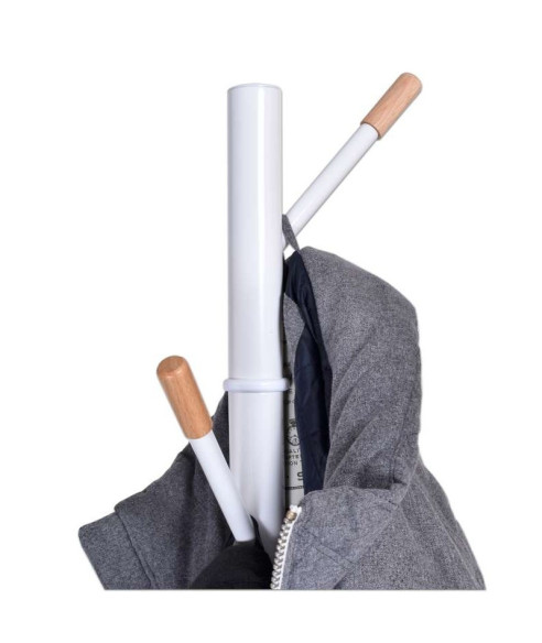 WIESZAK STOJĄCY OBROTOWY BELLA METALOWY BIAŁY + DREWNO