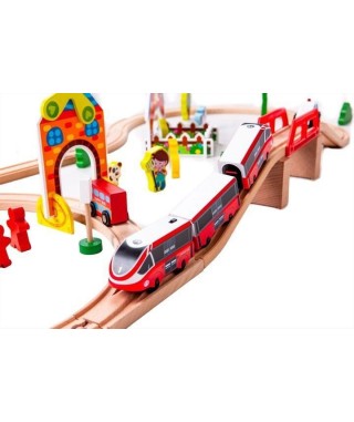 KOLEJKA POCIĄG DREWNIANA NA BATERIE 50 EL. (WYBIERZ MODEL)