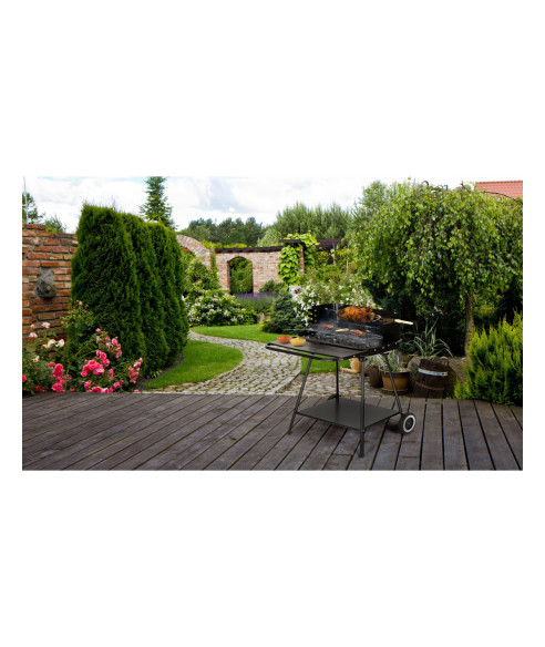 GRILL OGRODOWY Z ROŻNEM, PÓŁKAMI I DUŻYM RUSZTEM