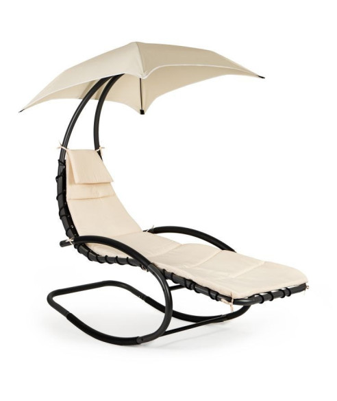 LEŻANKA - LEŻAK OGRODOWY Z PARASOLEM + MATERAC BEŻ