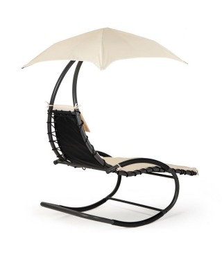 LEŻANKA - LEŻAK OGRODOWY Z PARASOLEM + MATERAC BEŻ 2