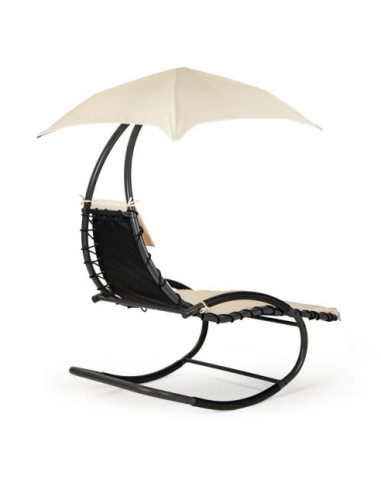 LEŻANKA - LEŻAK OGRODOWY Z PARASOLEM + MATERAC BEŻ