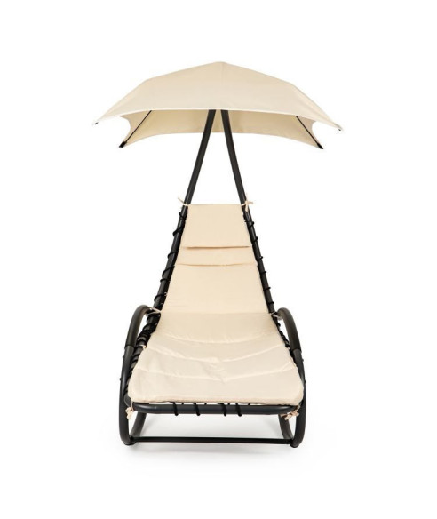 LEŻANKA - LEŻAK OGRODOWY Z PARASOLEM + MATERAC BEŻ