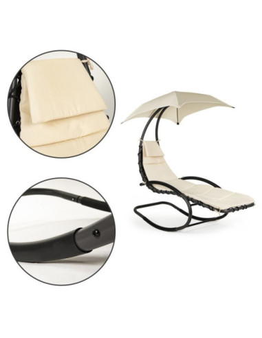 LEŻANKA - LEŻAK OGRODOWY Z PARASOLEM + MATERAC BEŻ