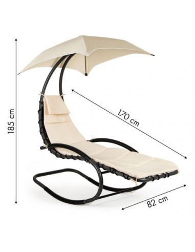 LEŻANKA - LEŻAK OGRODOWY Z PARASOLEM + MATERAC BEŻ