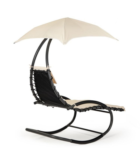 LEŻANKA - LEŻAK OGRODOWY Z PARASOLEM + MATERAC BEŻ