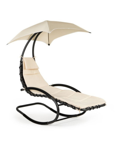 LEŻANKA - LEŻAK OGRODOWY Z PARASOLEM + MATERAC BEŻ