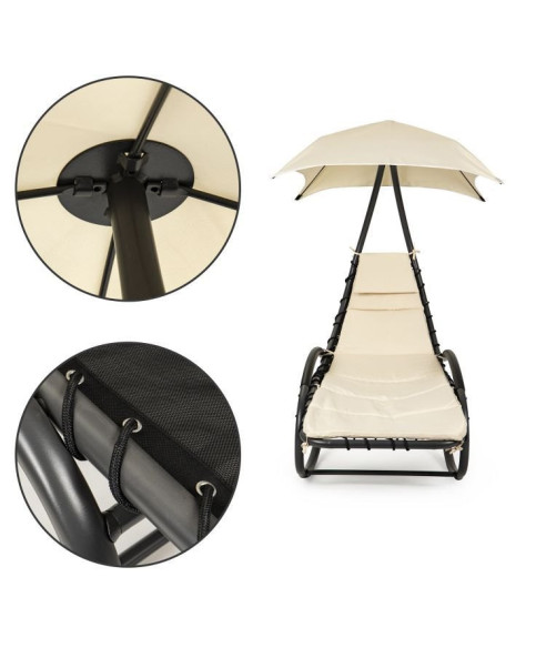 LEŻANKA - LEŻAK OGRODOWY Z PARASOLEM + MATERAC BEŻ