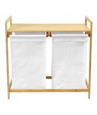 KOSZ BAMBUSOWY NA PRANIE HANOI 2 PODWÓJNY (BIEL+BAMBUS) 2