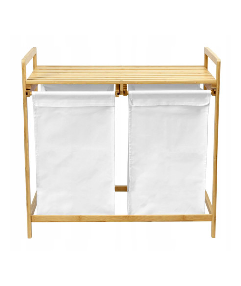 KOSZ BAMBUSOWY NA PRANIE HANOI 2 PODWÓJNY (BIEL+BAMBUS)