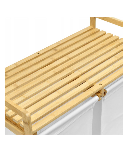 KOSZ BAMBUSOWY NA PRANIE HANOI 2 PODWÓJNY (BIEL+BAMBUS)