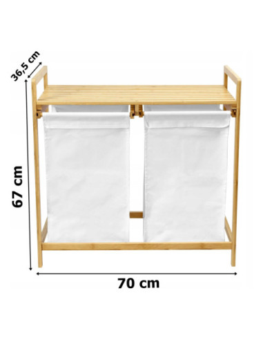 KOSZ BAMBUSOWY NA PRANIE HANOI 2 PODWÓJNY (BIEL+BAMBUS)