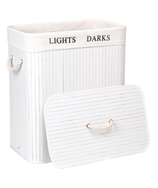 KOSZ BAMBUSOWY NA PRANE DWUKOMOROWY 100 L (WYBIERZ KOLOR)