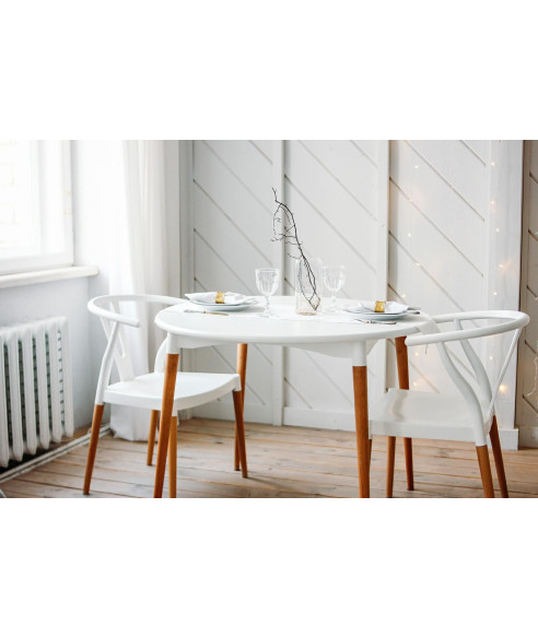 KRZESŁO WICKER POLIPROPYLEN BIAŁE DREWNO