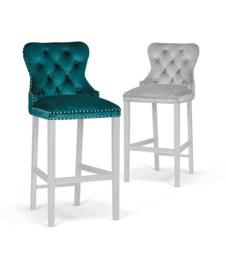 HOKER KRZESŁO BAROWE MADAME 70 CM PIKOWANE Z KOŁATKĄ NOGI DREWNO BIAŁE (WYBIERZ TKANINĘ)