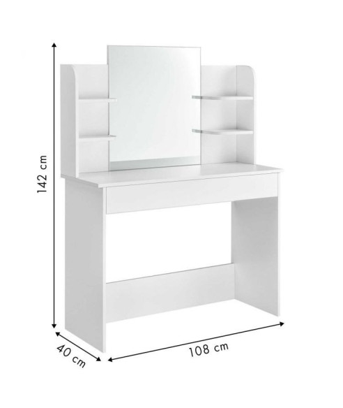TOALETKA KOSMETYCZNA BIAŁA Z LUSTREM I 4 PÓŁKAMI GH
