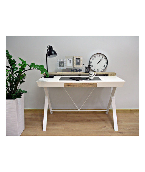 BIURKO KOMPUTEROWE LOFT NA LAPTOPA HOMEOFFICE BIEL/DREWNO AMY