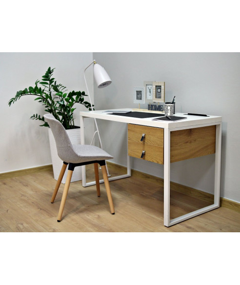 BIURKO KOMPUTEROWE LOFT NA LAPTOPA HOMEOFFICE BIEL/DREWNO DELLA