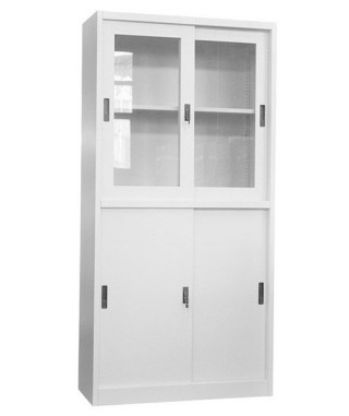 REGAŁ BIUROWY SZAFKA Z WITRYNĄ XD-015 (BIAŁY, SZARY, CZARNY)