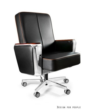 FOTEL BIUROWY SKÓRZANY PRESTIGE REGENT LOW SKÓRA NATURALNA DREWNO (BIAŁY, CZARNY)