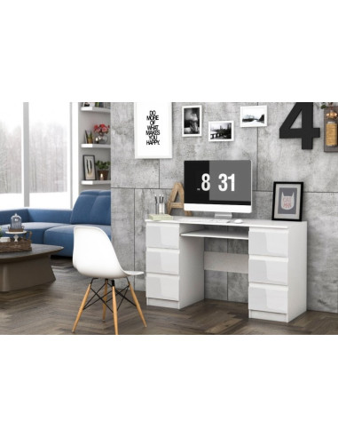 BIURKO KOMPUTEROWE KUBA POŁYSK 6 SZUFLAD BIAŁE