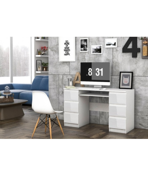 BIURKO KOMPUTEROWE KUBA POŁYSK 6 SZUFLAD BIAŁE