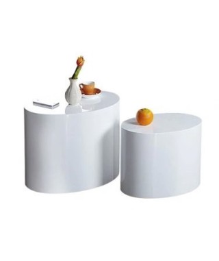 ZESTAW 2 STOLIKÓW KAWOWYCH DESIGNERSKICH MICE BIEL POŁYSK OWAL