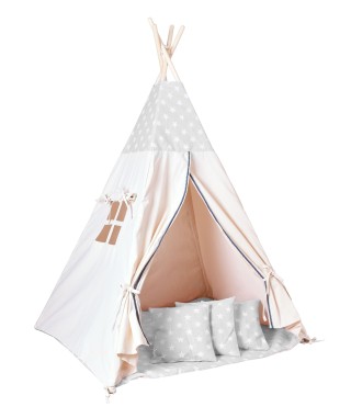 NAMIOT DLA DZIECI TIPI 3 PODUSZKI W ZESTAWIE (RÓŻOWY, SZARY)
