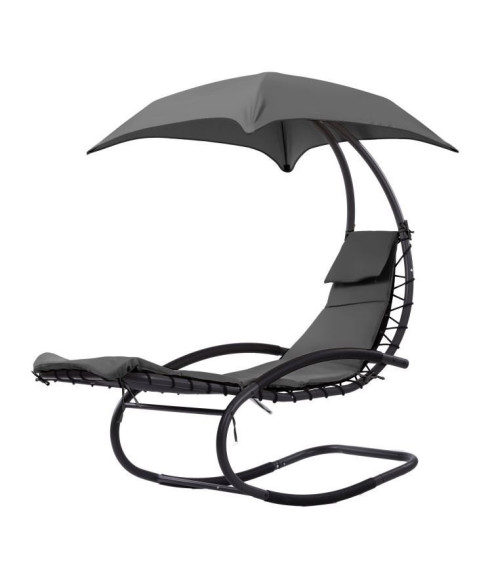 FOTEL WISZĄCY BUJAK OGRODOWY Z PARASOLEM PŁOZY SZARY