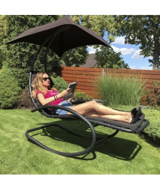 FOTEL WISZĄCY BUJAK OGRODOWY Z PARASOLEM PŁOZY SZARY 2