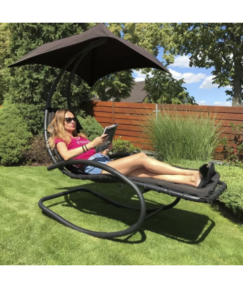 FOTEL WISZĄCY BUJAK OGRODOWY Z PARASOLEM PŁOZY SZARY