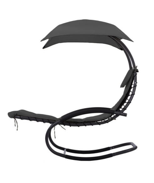 FOTEL WISZĄCY BUJAK OGRODOWY Z PARASOLEM PŁOZY SZARY