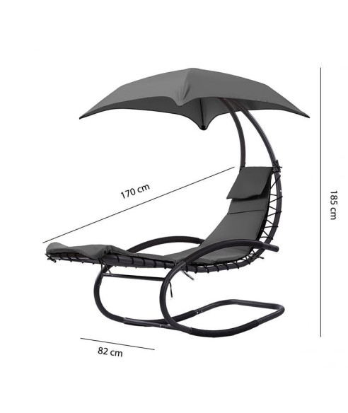 FOTEL WISZĄCY BUJAK OGRODOWY Z PARASOLEM PŁOZY SZARY