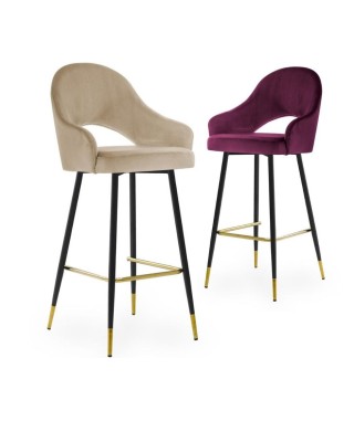 HOKER KUCHENNY KRZESŁO BAROWE GODA 67 CM NOGI CZARNE ZE ZŁOTĄ KOŃCÓWKĄ (WYBIERZ TKANINĘ)