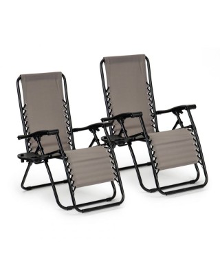 ZESTAW 2 LEŻAKÓW OGRODOWYCH GARDEN CHAIR ROZKŁADANE BEŻOWE