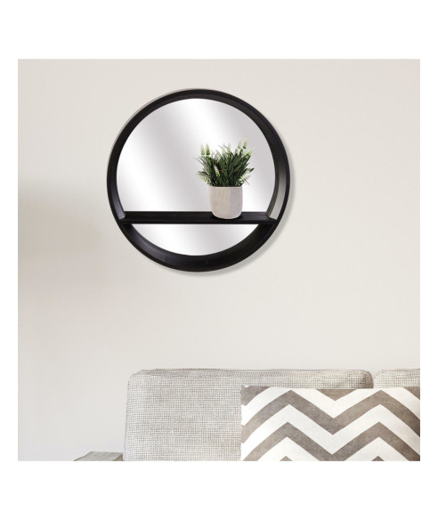 LUSTRO DEKORACYJNE WISZĄCE Z PÓŁKĄ PNEU CZARNE