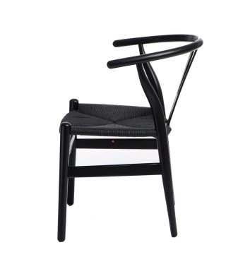 KRZESŁO DREWNIANE WICKER PLECIONE SIEDZISKO CZARNY 2