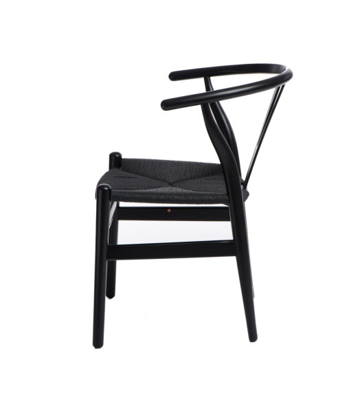 KRZESŁO DREWNIANE WICKER PLECIONE SIEDZISKO CZARNY