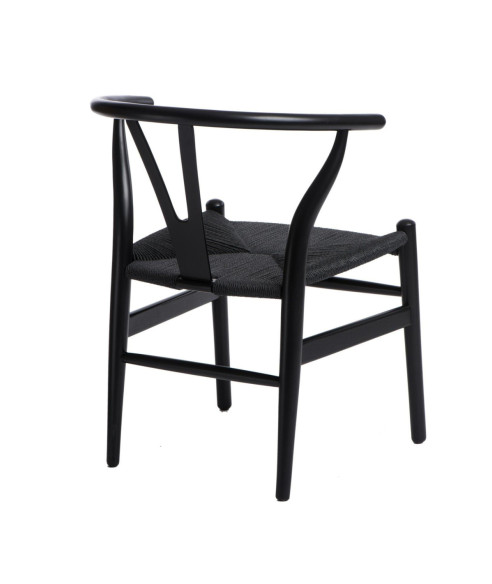 KRZESŁO DREWNIANE WICKER PLECIONE SIEDZISKO CZARNY