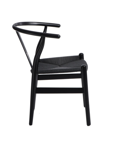 KRZESŁO DREWNIANE WICKER PLECIONE SIEDZISKO CZARNY