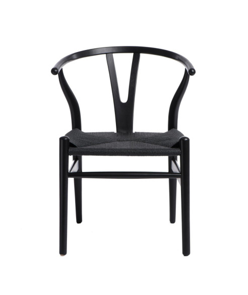 KRZESŁO DREWNIANE WICKER PLECIONE SIEDZISKO CZARNY