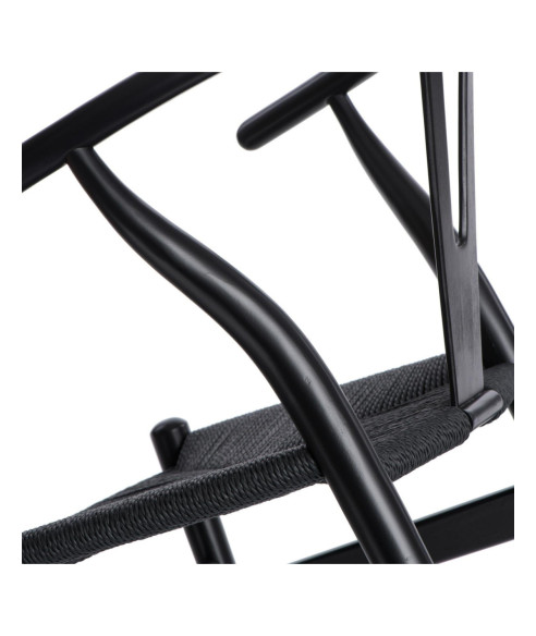 KRZESŁO DREWNIANE WICKER PLECIONE SIEDZISKO CZARNY