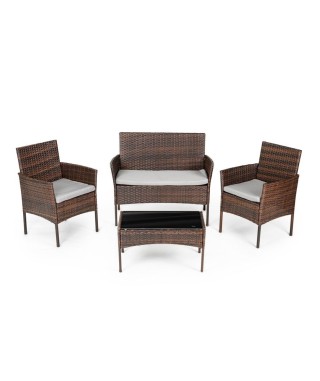 ZESTAW MEBLI OGRODOWYCH GH 2 FOTELE + ŁAWKA + ŁAWA KAWOWA (BRĄZ, CZARNY)