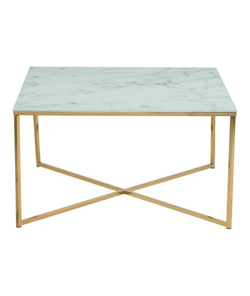 STOLIK KAWOWY ALISMA KWADRAT 80X80 CM (MARMUR + ZŁOTO)